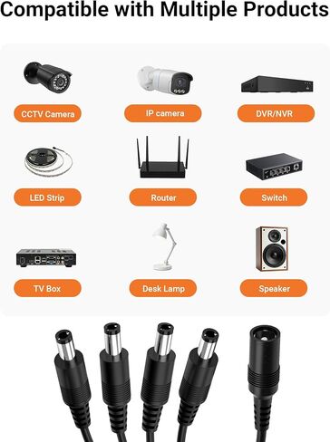 كابل تمديد طاقة Anlapus Dc 5.5 مم × 2.1 مم، كابل مقسم طاقة 1 أنثى إلى 4 ذكر لكاميرات CCTV الأمنية/كاميرا IP/DVR/NVR/أضواء شريط LED/أجهزة التوجيه، محول إمداد تيار مستمر، أسود in Kuwait