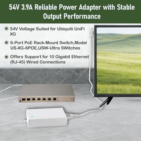 54V 210W Power Adapter for Ubiquiti Networks UniFi XG 6 PoE Compatible with US-XG-6POE,USW-Ultra-210W 6 and 8-Port Switches,ADS-210NX-48-1,540210E,ADS-210NX-48-1540210E Models, PSU(White) in Kuwait