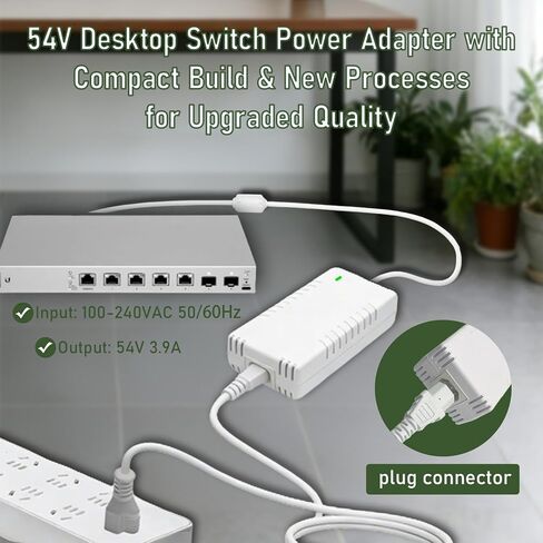 54V 210W Power Adapter for Ubiquiti Networks UniFi XG 6 PoE Compatible with US-XG-6POE,USW-Ultra-210W 6 and 8-Port Switches,ADS-210NX-48-1,540210E,ADS-210NX-48-1540210E Models, PSU(White) in Kuwait