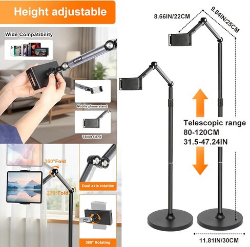 66“ Floor stand articulating arm with adjustable , Minimalist Design, Space-Saving, Highly Flexible,For Watching/Stream/Recording ON Bed&Couch, for iPad Pro 12.9"/Kindle/iPhone,4.5-13" Tablet/Phone in Kuwait