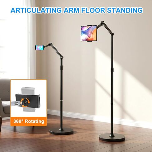66“ Floor stand articulating arm with adjustable , Minimalist Design, Space-Saving, Highly Flexible,For Watching/Stream/Recording ON Bed&Couch, for iPad Pro 12.9"/Kindle/iPhone,4.5-13" Tablet/Phone in Kuwait