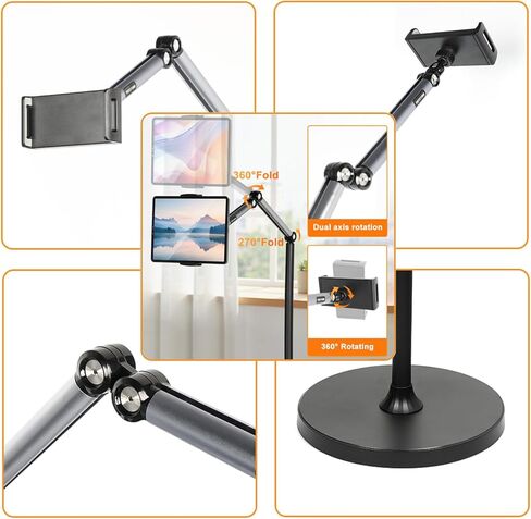 66“ Floor stand articulating arm with adjustable , Minimalist Design, Space-Saving, Highly Flexible,For Watching/Stream/Recording ON Bed&Couch, for iPad Pro 12.9"/Kindle/iPhone,4.5-13" Tablet/Phone in Kuwait