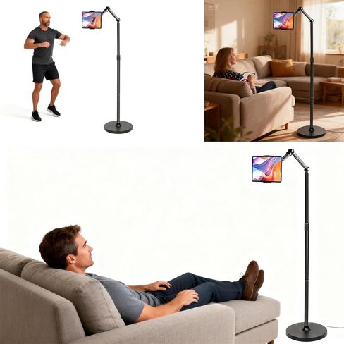 66“ Floor stand articulating arm with adjustable , Minimalist Design, Space-Saving, Highly Flexible,For Watching/Stream/Recording ON Bed&Couch, for iPad Pro 12.9"/Kindle/iPhone,4.5-13" Tablet/Phone in Kuwait