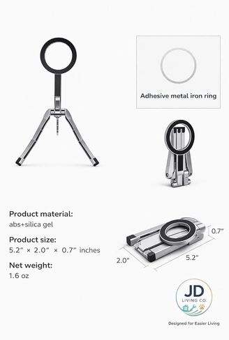 حامل ثلاثي MagSafe قابل للطي متوافق مع iPhone وAndroid - حامل هاتف مغناطيسي للمكتب، قبضة سيلفي محمولة، حامل مغناطيسي قوي، محمول للسفر والمكتب ومكالمات الفيديو in Kuwait