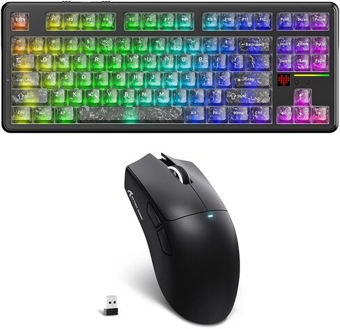 ATTACK SHARK X87 Ultra Wireless Mechanical Keyboard& X11SE Ultra-Light Wireless Gaming Mouse, 10000mAh Battery, Dot-Matrix Screen, 16.8M RGB, Hot-Swappable, Programmable for PC Gamer (Forged Carbon) in Kuwait