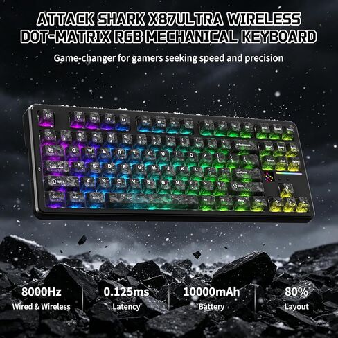 ATTACK SHARK X87 Ultra Wireless Mechanical Keyboard& X11SE Ultra-Light Wireless Gaming Mouse, 10000mAh Battery, Dot-Matrix Screen, 16.8M RGB, Hot-Swappable, Programmable for PC Gamer (Forged Carbon) in Kuwait