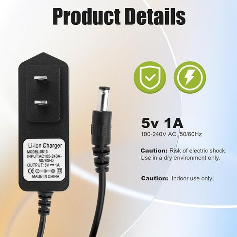 Power Cord for Crosley Record Player, Cable 1.5m/59in 5V 1A 2A Power Charge Adapter Cord with Adapter Compatible with Crosley Victrola Wockoder Portable Turntables (Li-ion Charger) in Kuwait