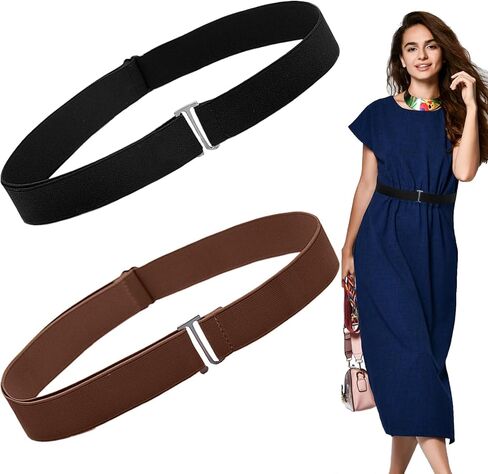 REDANHA 2 Pack Women No Show Invisible Belt Elastic Stretch Waist Belt with Flat Buckle Adjustable Belts for Pants Dresses in Saudi Arabia
