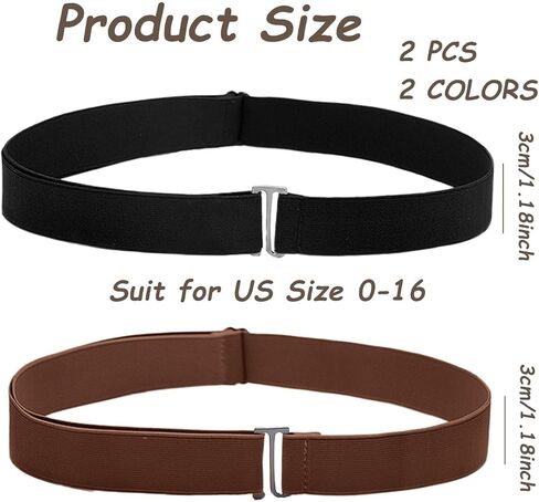 REDANHA 2 Pack Women No Show Invisible Belt Elastic Stretch Waist Belt with Flat Buckle Adjustable Belts for Pants Dresses in Saudi Arabia