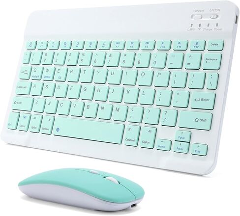 Bluetooth Keyboard and Mouse Combo, Portable Wireless Keyboard Set with Dual Mode Mouse 2.4G+Bluetooth, Rechargeable Ultra-Slim Silent Keyboard for iPad iPhone Android Tablet Windows 10 inch (Yellow) in Kuwait