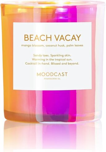 Moodcast Fragrance Co. Premium Scented Candle, Beach Vacay - Mango Blossom, Coconut Husk & Palm Leaves, Natural Vegan Coconut Wax Blend, Aromatherapy Candle for Home Décor, 8oz, 45 Hour Burn Time in Saudi Arabia