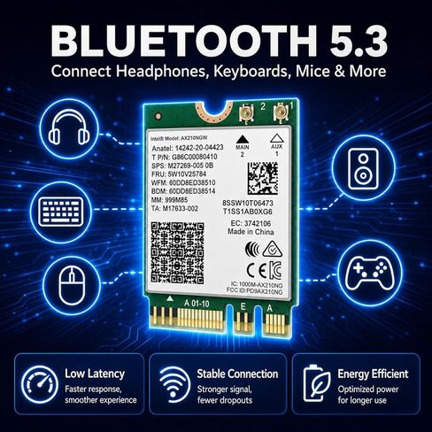 WiFi 6E AX210 NGW Wireless Card, M.2 2230 Laptop WiFi Module with Bluetooth 5.3, Tri-Band 5400Mbps Network Adapter, MU-MIMO, OFDMA, 160MHz, Supports Windows 10/11 64-bit in Kuwait