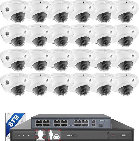 ONWOTE NVR 32 Channel Security Camera System 12MP, Face Recognition & AcuSearch, 2 Way Audio, 24x 8MP IK10 Vandal-Proof PoE IP Cameras, 32CH 6K 4K Commercial NVR 8TB, Support 40TB, Business CCTV in Kuwait