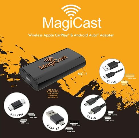 محول Power Acoustik MagiCast اللاسلكي CarPlay & Android Auto - دونجل التوصيل والتشغيل يحول أجهزة ستريو السيارة السلكية إلى لاسلكية - ملاءمة عالمية، إقران تلقائي سريع، اتصال USB in Kuwait