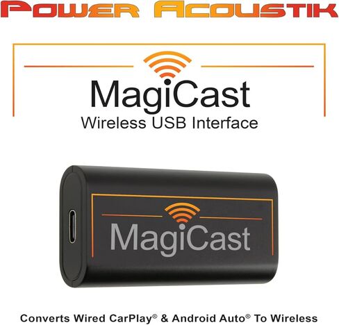 محول Power Acoustik MagiCast اللاسلكي CarPlay & Android Auto - دونجل التوصيل والتشغيل يحول أجهزة ستريو السيارة السلكية إلى لاسلكية - ملاءمة عالمية، إقران تلقائي سريع، اتصال USB in Kuwait