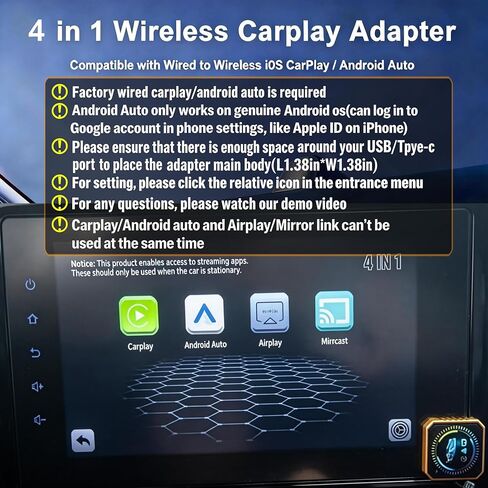 محول Carplay لاسلكي 4 في 1 لأجهزة Apple iPhone Android Auto، محول Airplay Screen Mirror Link Bluetooth Carplay للفيديو YouTube Tiktok، WiFi ثنائي النواة، Mini Car Play USB Dongle، سريع، بدون زمن الوصول in Kuwait