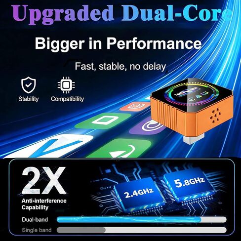محول Carplay لاسلكي 4 في 1 لأجهزة Apple iPhone Android Auto، محول Airplay Screen Mirror Link Bluetooth Carplay للفيديو YouTube Tiktok، WiFi ثنائي النواة، Mini Car Play USB Dongle، سريع، بدون زمن الوصول in Kuwait