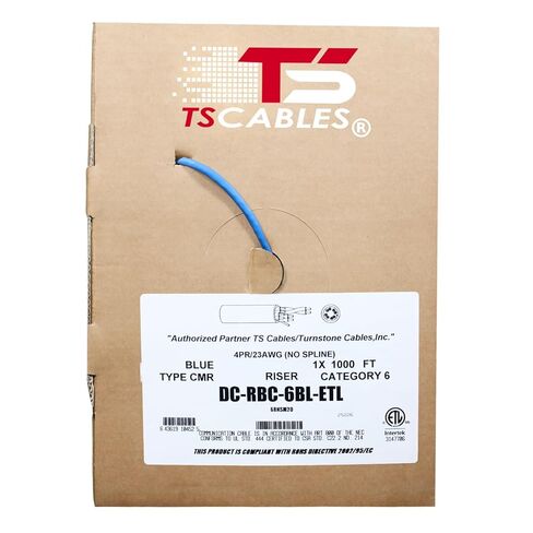 TSCables | Cat6 Riser (CMR) Bulk Ethernet Cable 1000ft, ETL Listed | 23AWG Solid Bare Copper, 550MHz, PoE++ (4PPoE), High-Performance Network Cable, Unshielded Twisted Pair (UTP) Blue in Kuwait
