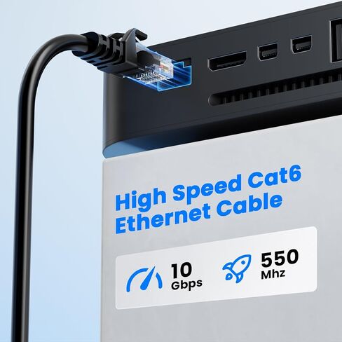 Cat6 Ethernet Cable 20FT, Flexible 24AWG Bare Copper, 10Gbps 550MHz High Speed RJ45 LAN UTP Black Round Patch Cord for Gaming Streaming Home Office Router Modem Server PC in Kuwait