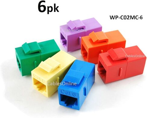 CablesOnline، 6-حزمة CAT6 أنثى/أنثى RJ45 إيثرنت متعددة الألوان كيستون جاك المقرنة، WP-C02MC-6 in Kuwait