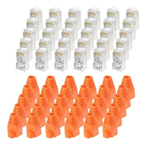 MECCANIXITY 30 قطعة CAT6 RJ45 تمر عبر الموصلات، RJ45 STP/FTP 8P8C مقابس مطلية بالذهب مع 30 قطعة أحذية تخفيف الضغط الأسود لكابل إيثرنت 24-26AWG in Kuwait