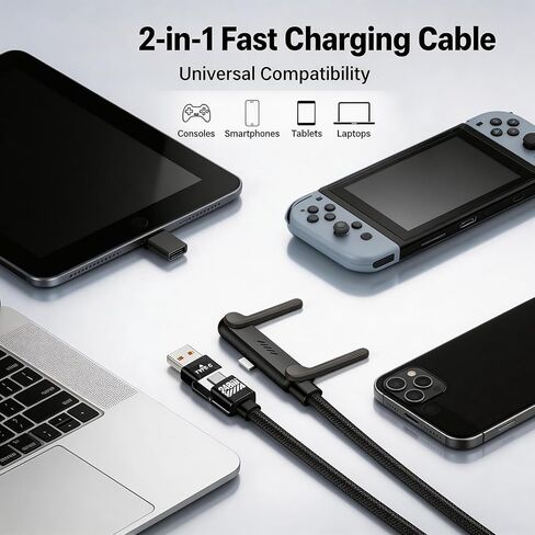 كابل شاحن حامل غير مرئي، كابل شحن سريع 240 وات PD للمكتب، كابل USB-C إلى USB-C مع محول USB-A إلى USB-C مع حامل معدني قابل للتعديل 360 درجة، شاحن حامل 2 في 1 للألعاب والمكتب والمنزل in Kuwait