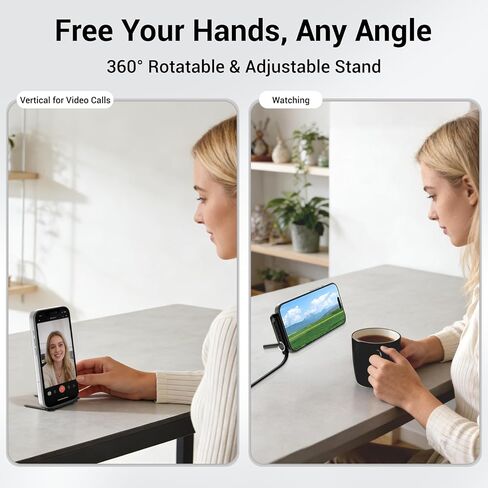 كابل شاحن حامل غير مرئي، كابل شحن سريع 240 وات PD للمكتب، كابل USB-C إلى USB-C مع محول USB-A إلى USB-C مع حامل معدني قابل للتعديل 360 درجة، شاحن حامل 2 في 1 للألعاب والمكتب والمنزل in Kuwait