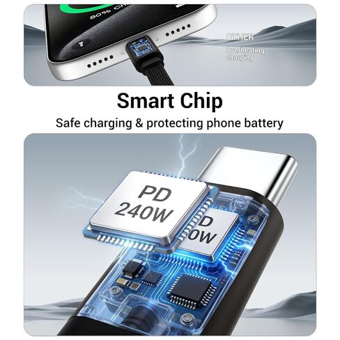 كابل شاحن حامل غير مرئي، كابل شحن سريع 240 وات PD للمكتب، كابل USB-C إلى USB-C مع محول USB-A إلى USB-C مع حامل معدني قابل للتعديل 360 درجة، شاحن حامل 2 في 1 للألعاب والمكتب والمنزل in Kuwait