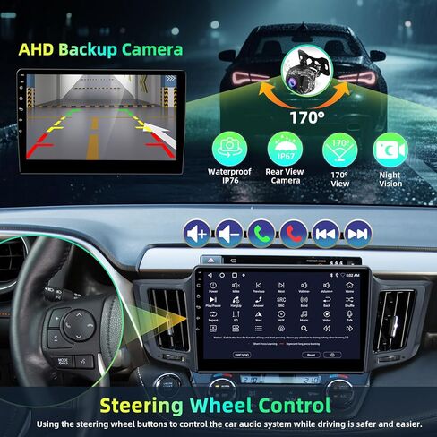 راديو سيارة بلوتوث 4G 64G لسيارة Toyota RAV4 2013-2018، ستيريو بشاشة لمس عالية الدقة 10.1 بوصة مع تشغيل لاسلكي، Android Auto، 5G WiFi، كاميرا احتياطية، GPS Navi، SWC in Kuwait