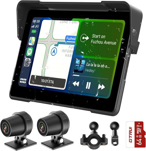 شاشة عرض CarPlay للدراجات النارية مقاس 7 بوصات مقاومة للماء، شاشة لمس Apple CarPlay اللاسلكية وAndroid التلقائية، نظام تحديد المواقع العالمي (GPS) قابل للقراءة في ضوء الشمس والغبار مع بلوتوث مزدوج، دعم TF سعة 64 جيجابايت، كاميرا أمامية واحتياطية in Kuwait