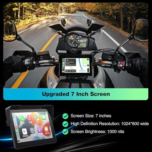 شاشة عرض CarPlay للدراجات النارية مقاس 7 بوصات مقاومة للماء، شاشة لمس Apple CarPlay اللاسلكية وAndroid التلقائية، نظام تحديد المواقع العالمي (GPS) قابل للقراءة في ضوء الشمس والغبار مع بلوتوث مزدوج، دعم TF سعة 64 جيجابايت، كاميرا أمامية واحتياطية in Kuwait