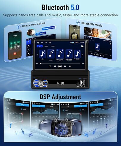 MAHVEC 4G+64G Android 15 Single Din Car Stereo with Wireless Carplay Android Auto buil-in GPS Navi,7" IPS Flip Out Touch Screen Radio,5.0 Bluetooth,DSP,FM/RDS,SWC,Double USB,Type-C,Backup Camera in Kuwait