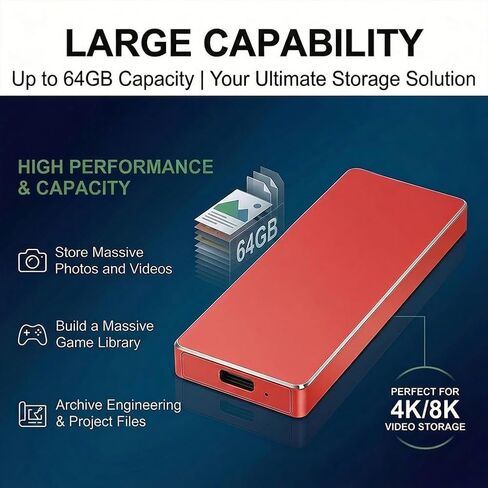Portable SSDPortable Mobile Solid State Drive, High-Speed USB-C Solid State Drive (Red) in Kuwait