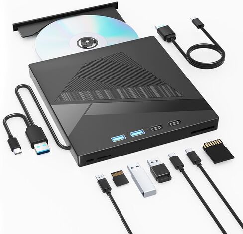 محرك أقراص CD/DVD خارجي 7 في 1 للكمبيوتر المحمول، مشغل DVD USB3.0 ونوع C لسطح المكتب المحمول مع قارئ بطاقة SD محرك أقراص DVD/CD محمول للكمبيوتر الشخصي، ناسخ أقراص مضغوطة متوافق مع نظام التشغيل Windows XP/7/8/10، Linux Mac OS in Kuwait