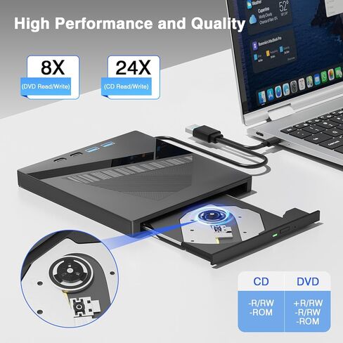 محرك أقراص CD/DVD خارجي 7 في 1 للكمبيوتر المحمول، مشغل DVD USB3.0 ونوع C لسطح المكتب المحمول مع قارئ بطاقة SD محرك أقراص DVD/CD محمول للكمبيوتر الشخصي، ناسخ أقراص مضغوطة متوافق مع نظام التشغيل Windows XP/7/8/10، Linux Mac OS in Kuwait