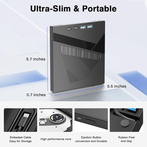 محرك أقراص CD/DVD خارجي 7 في 1 للكمبيوتر المحمول، مشغل DVD USB3.0 ونوع C لسطح المكتب المحمول مع قارئ بطاقة SD محرك أقراص DVD/CD محمول للكمبيوتر الشخصي، ناسخ أقراص مضغوطة متوافق مع نظام التشغيل Windows XP/7/8/10، Linux Mac OS in Kuwait