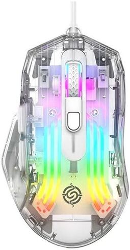 【 USB - طول كابل 57 بوصة - أحدث هيكل شفاف بالكامل لعام 2026 】 ماوس سلكي RGB بصري للألعاب، التوصيل والتشغيل، تأثير كتم الصوت، 7200 نقطة في البوصة، تأثير ضوء قابل للتبديل، مناسب للكمبيوتر الشخصي وسطح المكتب والكمبيوتر المحمول in Kuwait
