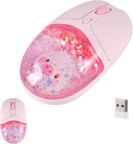 Wireless Mouse Dual-Mode Bluetooth 2.4GHz Cute Cartoon Quicksand Water LED Light Silent Suitable for Children and Adults Portable and Lightweight Compatible with iOS/Android/Windows (Blue) in Kuwait