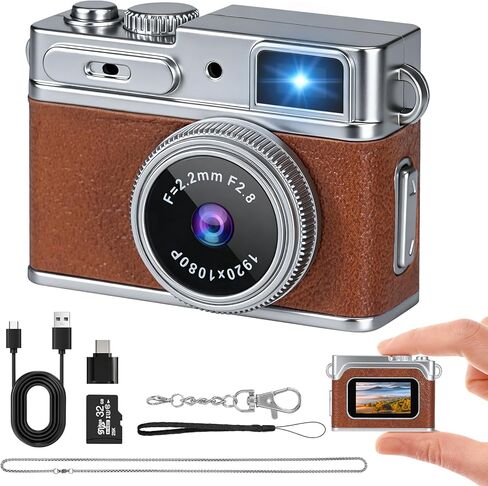 Mini Keychain Camera - 1080P HD Retro Digital Camera, Compact with 32GB SD Card, 0.96" HD Display, Portable Pocket Video Recorder for Photo Video Travel Recording in Kuwait