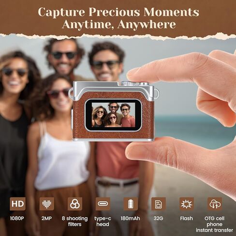 Mini Keychain Camera - 1080P HD Retro Digital Camera, Compact with 32GB SD Card, 0.96" HD Display, Portable Pocket Video Recorder for Photo Video Travel Recording in Kuwait