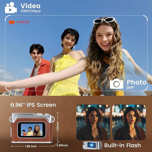 Mini Keychain Camera - 1080P HD Retro Digital Camera, Compact with 32GB SD Card, 0.96" HD Display, Portable Pocket Video Recorder for Photo Video Travel Recording in Kuwait