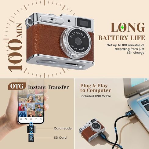 Mini Keychain Camera - 1080P HD Retro Digital Camera, Compact with 32GB SD Card, 0.96" HD Display, Portable Pocket Video Recorder for Photo Video Travel Recording in Kuwait