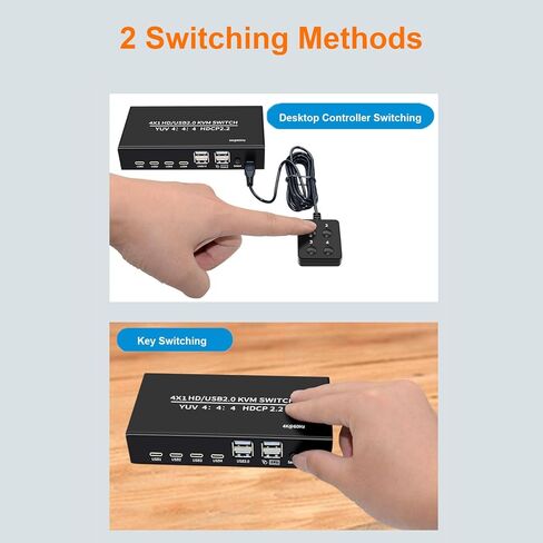 Jectse 4x1 USB2.0 HD KVM Switch,4K 60Hz Multimedia Switcher with 4 USB Type C Ports, 4 Cables for Sharing Display Keyboard Mouse Printer,Supports , OS X, , Plug and Play in Kuwait