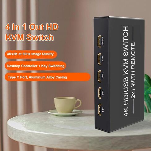 USB 3.0 KVM Switcher 4K 60Hz HD Multimedia Interface KVM Switch Box for 2 Computers with 4 USB Ports and Desktop Controller Support OS X in Kuwait