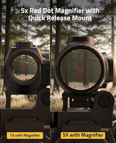 CVLIFE BearPower Solar Multi Reticle Red Dot and 5X Magnifier Combo، مكبر مدمج لتخفيف العين مقاس 3.14 بوصة، عدسة كبيرة 25 مم لحركة الحركة البصرية وتركيب سريع التحرير، شاهد مشترك مطلق مع الوجه إلى الجانب. in Kuwait