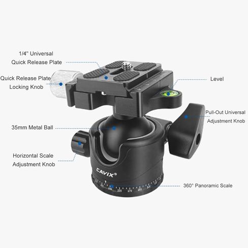 LICAEVEY Professional Metal 360 Degree Rotating Panoramic Ball Head with 1/4 inch Quick Release Plate, 35mm Panorama Ballhead for Tripod Monopod Slider DSLR Camera Camcorder in Kuwait