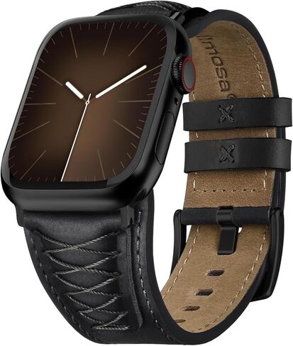 Fullmosa Leather Band Compatible with Apple Watch Ultra 3/2/1 Band 49mm 46mm 45mm 44mm 42mm Men, Top Grain Leather Replacement Strap for iWatch series 11 10 9 8 7 6 5 4 3 2 1, SE 3 2 1,Dark Blue+Black in Saudi Arabia