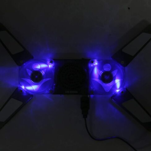 قاعدة تبريد للكمبيوتر المحمول DR - 2008A، مبرد كمبيوتر محمول لاسلكي مع مراوح زرقاء شفافة LED مزدوجة، تصميم قابل للطي مع حامل مكبر صوت مدمج مقاس 15.6 بوصة in Kuwait
