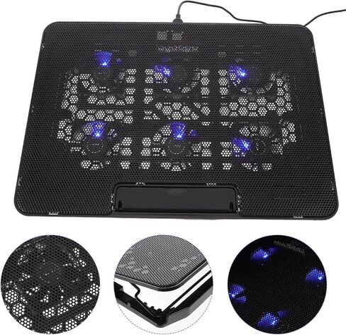 Laptop Cooling Pad with 6 Silent Fans 15.6-inch Adjustable Stand Black for Gaming and Office Use in Kuwait