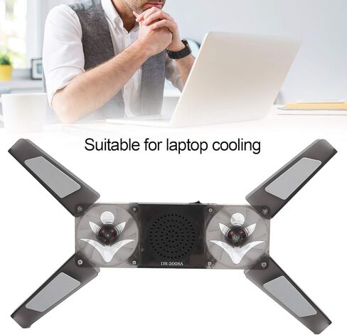 Laptop Cooling Pad DR - 2008A, Wireless Notebook Computer Cooler with Dual Transparent Blue LED Fans, Foldable Design with Built - in Speaker Stand for 15.6 - Inch in Kuwait